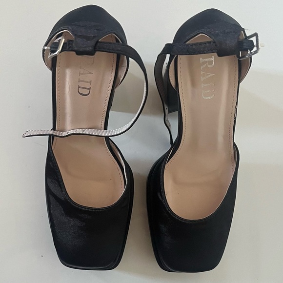 RAID Amira Double Platform Heeled Shoe in Black Satin - Picture 2 of 4